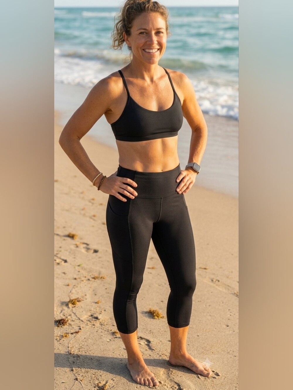 {Solbari} UPF 50+ Black Active Leggings with Side Pockets - SIZE MEDIUM